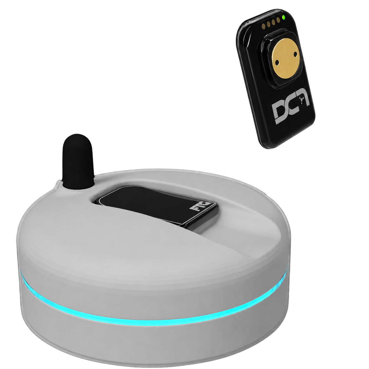 DC-Air™ Bluetooth wireless direct-conversion intraoral dental X-ray sensor floating above its charging dock
