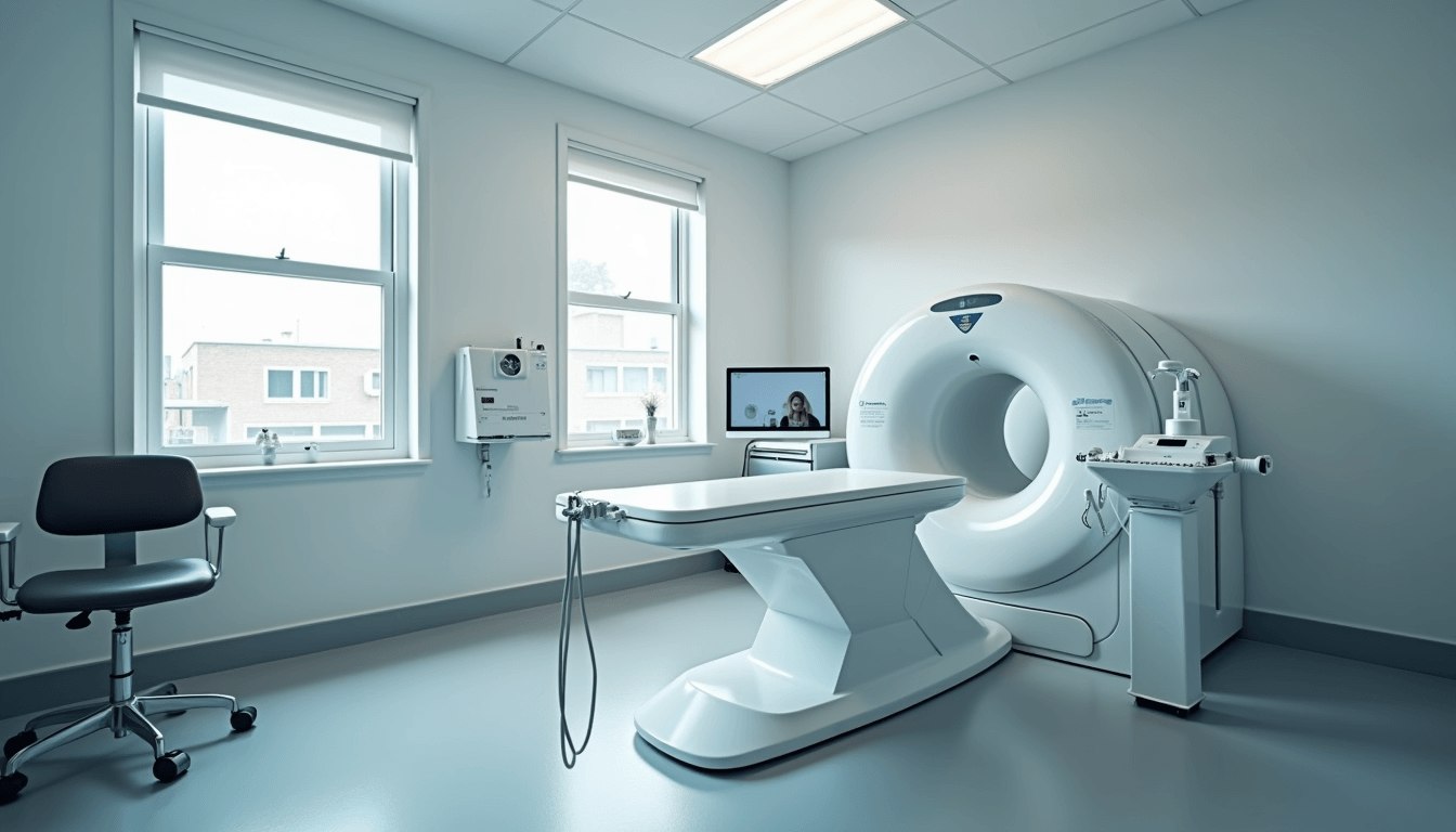 High angle view of a dental office with J Morita CBCT system installed